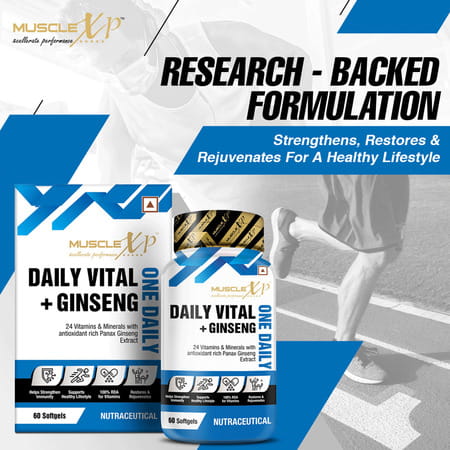 Musclexp One Daily Vital+ Ginseng Multivitamin With 24 Vitamins & Minerals+Panax Ginseng 60 Softgels