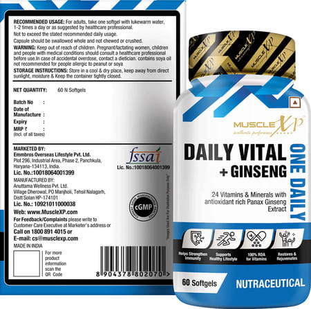 Musclexp One Daily Vital+ Ginseng Multivitamin With 24 Vitamins & Minerals+Panax Ginseng 60 Softgels