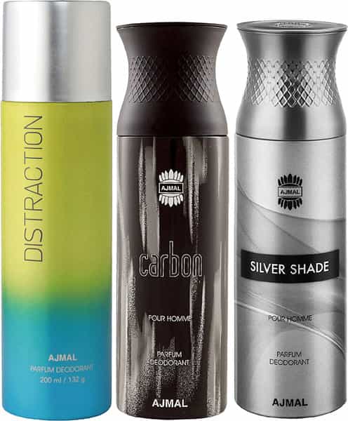 Ajmal 1 Distraction For Unisex 1 Ajmal Carbon & 1Silver Shade For Men Deodorant Combo Pack 3-600Ml