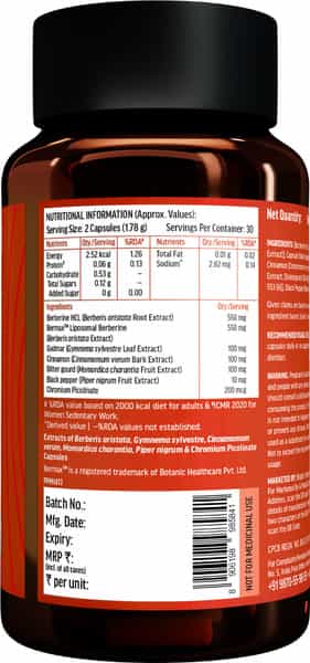 Hk Vitals Liposomal Berberine | 1100Mg Berberine With Bitter Gourd & Gymnema (60 Capsules)