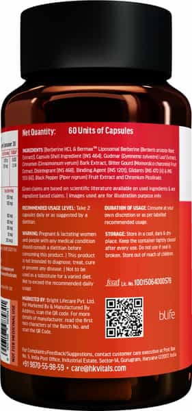 Hk Vitals Liposomal Berberine | 1100Mg Berberine With Bitter Gourd & Gymnema (60 Capsules)