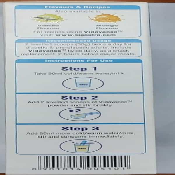 Vidavance Nutrition For Diabetes Chocolate Flavour Powder - 400G Refill