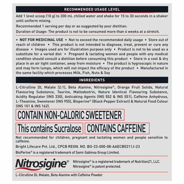 Muscleblaze Pre Workout Wrathx Pump | Nitrosigine & L-Citrulline - Citrus Blast | 300G | 30 Servings