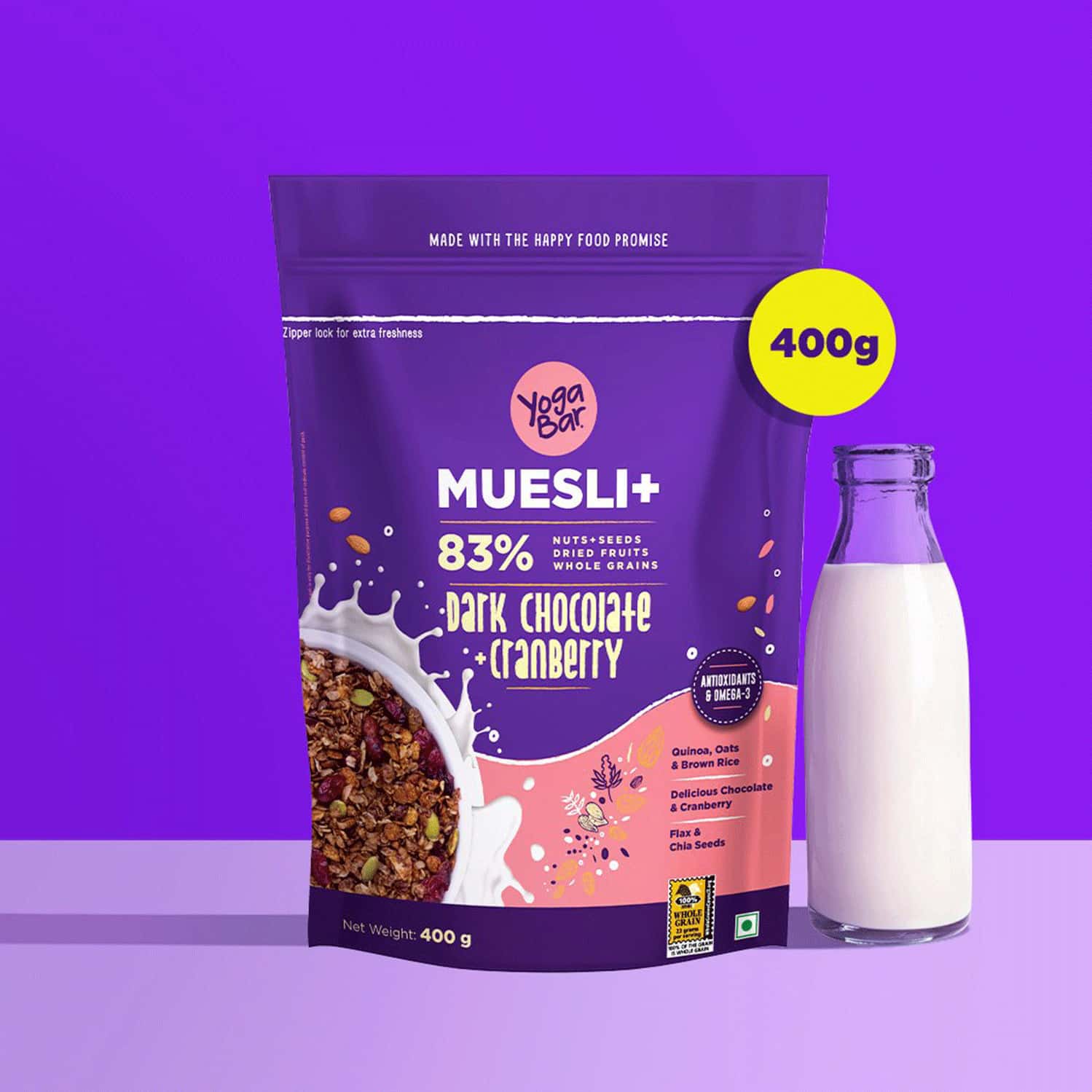 Yogabar Wholegrain Breakfast Muesli - Dark Chocolate + Cranberry 400 Gm