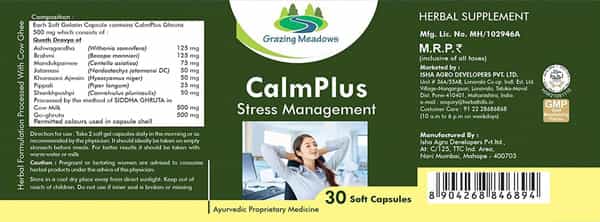 Grazing Meadows Calm Plus 30 Capsules Ayurvedic Herbal Formulation For Stress Management Pack Of 2)