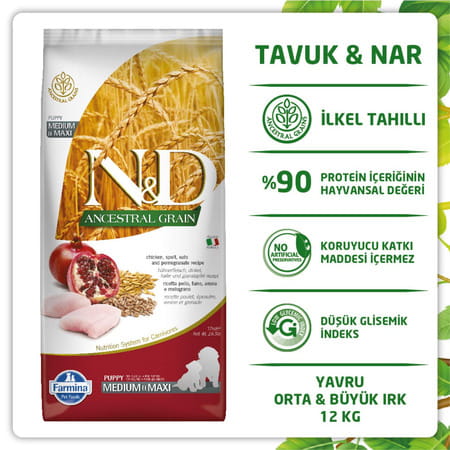 Farmina Pet Foods N&D Ancestral Grain Dry Dog Food | Medium And Maxi Breed | 12 Kg