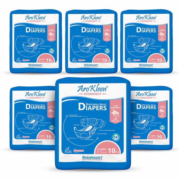 Arokleen Overnight Adult Diaper Tape Style Extra Large (Waist Size:127 Cm-170.18 Cm) 10Pcs Pack Of 6
