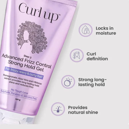 Curl Up Advanced Frizz Control Strong Hold Hair Gel | For Frizzy Wavy & Curly Hair - 150 Gm
