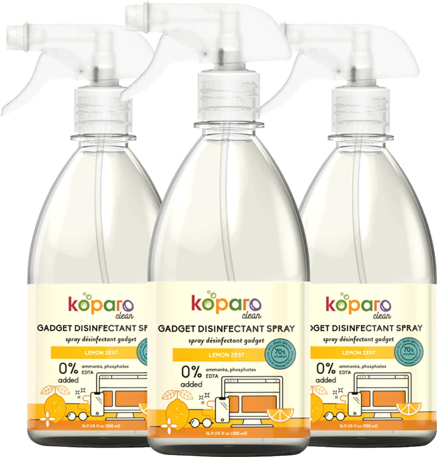 Koparo Gadget Disinfectant Cleaner - Lemon Zest - Natural & Non Toxic - Eco-Friendly - 500 Ml X 3