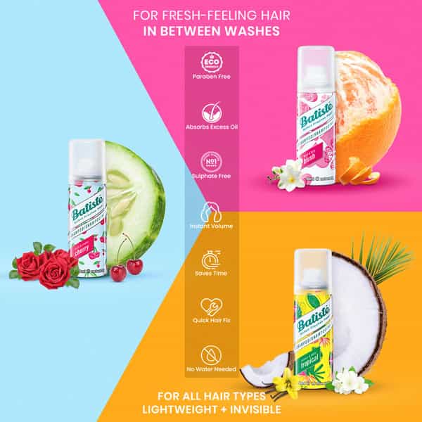 Batiste Value Kit Floral&Flirty Blush Fuity&Cheeky Cherry Coconut&Exotic Tropical Dry Shampoo-150Ml
