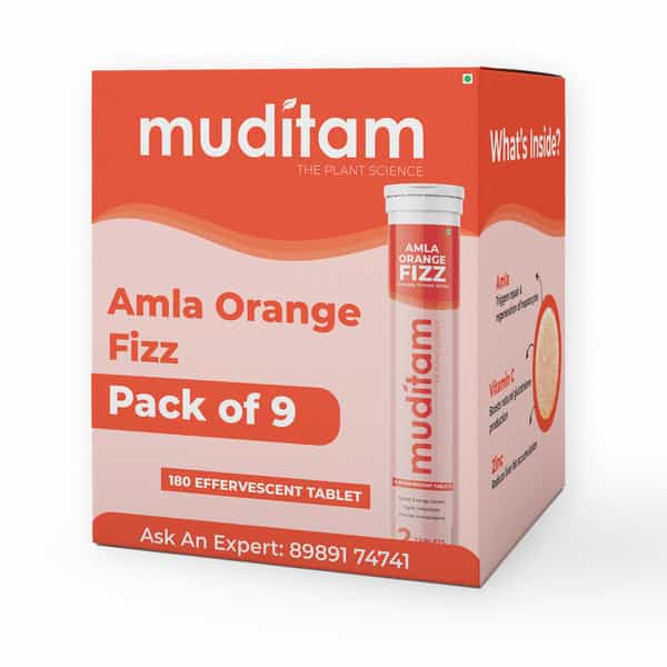 Muditam Ayurveda Amla Orange Fizz Tablet | Vitamin C | 180 Effervescent Tablets