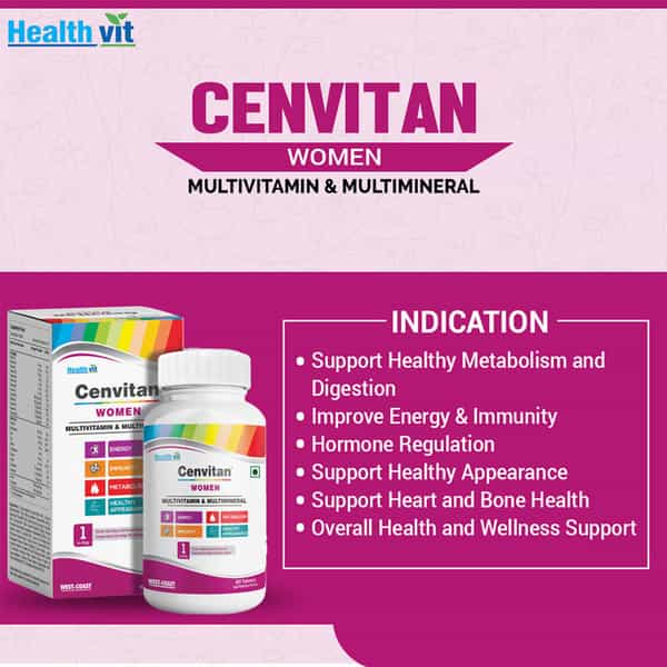 Healthvit Cenvitan Women With 24 Nutrients (Vitamins And Minerals) - 60 Tablets