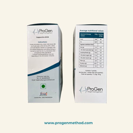 Progen Cappuccino Drink | 15 G Of High Biological Value Protein Per Meal | Pack Of 7 | 105 Gm