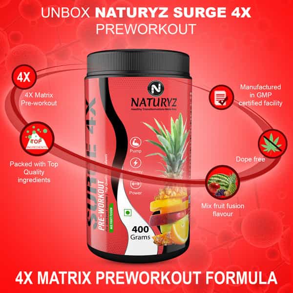 Naturyz Surge 4X Pre Workout Supplement With Beta-Alanine | L-Citrulline & 11 Nutrients (400 Grams)