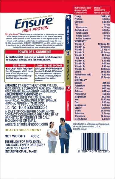 Ensure High Protein Nutrition For Active Adults (Chocolate Flavour) 400G