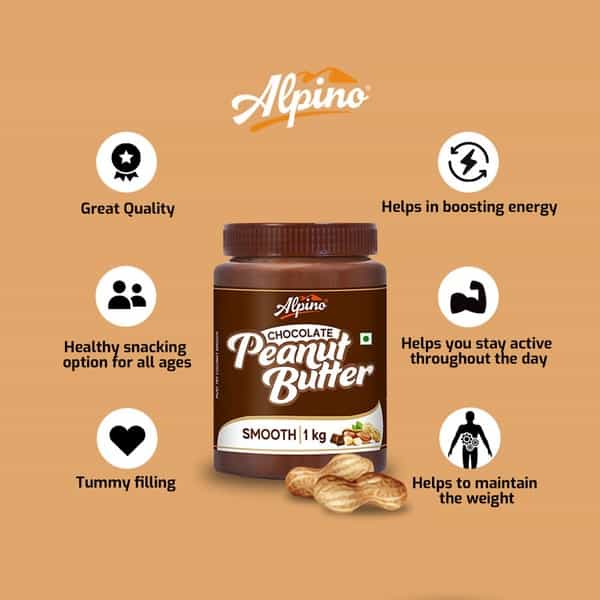 Alpino Chocolate Peanut Butter Smooth 400G Jar - Creamy - High Protein Peanut Butter Vegan