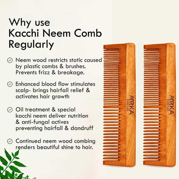 Arka Pure Life Premium Kacchi Neem Wood Comb For Hair Growth & Hairfall Control (Pack Of 1)