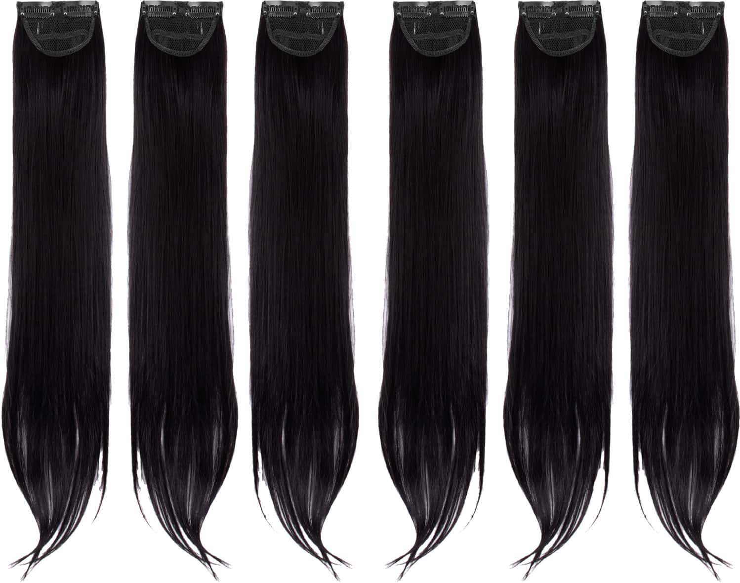 Streak Street Clip-In 24" Straight Jet Black Side Patches (6pcs Set)