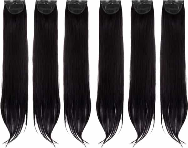 Streak Street Clip-In 24" Straight Jet Black Side Patches (6Pcs Set)