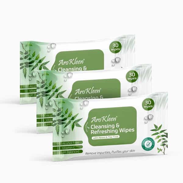 Arokleen Natural Daily Cleansing Facial Wet Wipes With Neem & Tea Tree 90 Wipes ( Pack Of 3 )