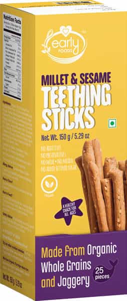 Early Foods Assorted Pack Of 4 Organic Kids Snacks (Millet & Ajwain Sticks + Multigrain & Amaranth)