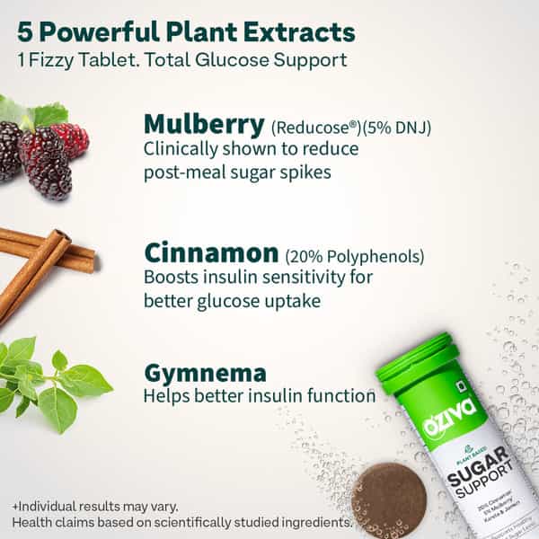 Oziva Sugar Support| Daily Blood Sugar Support For Diabetes & Sugar Control | 15 Effervescent Tablet
