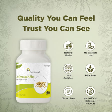 Four Seasons Ashwagandha Tablet - 60 Tabs | Stress Relief | Rejuvenates Mind & Body (Pack Of 2)