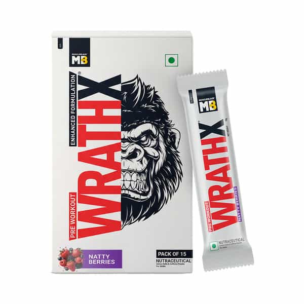 Muscleblaze Pre Workout Wrathx Powder| Natty Berries| 270G | Crash Free With Caffeine & Citrulline
