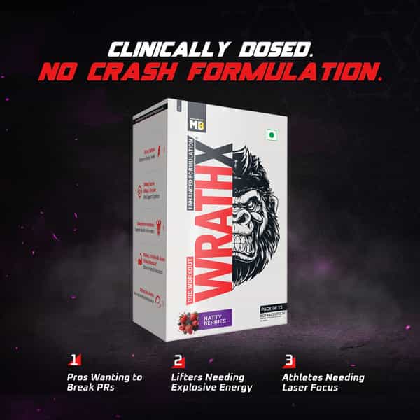 Muscleblaze Pre Workout Wrathx Powder| Natty Berries| 270G | Crash Free With Caffeine & Citrulline