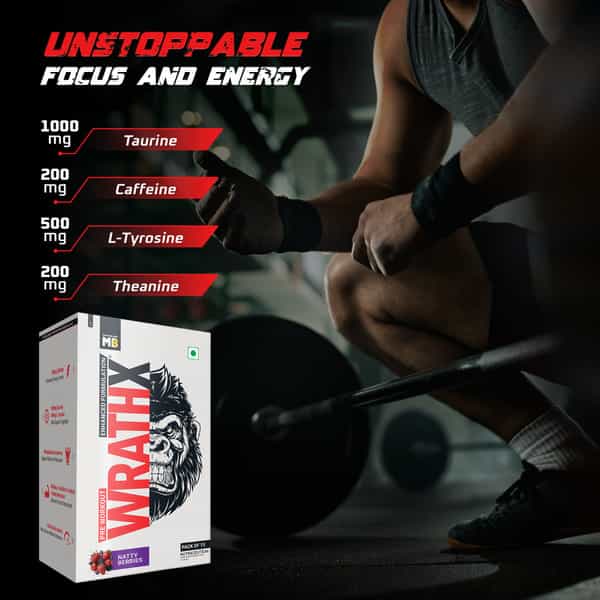 Muscleblaze Pre Workout Wrathx Powder| Natty Berries| 270G | Crash Free With Caffeine & Citrulline