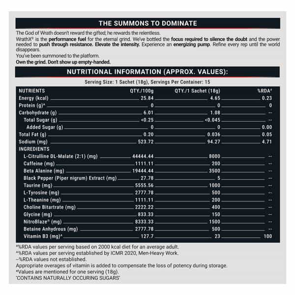 Muscleblaze Pre Workout Wrathx Powder| Natty Berries| 270G | Crash Free With Caffeine & Citrulline