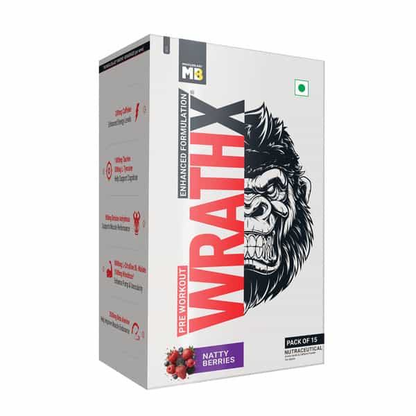 Muscleblaze Pre Workout Wrathx Powder| Natty Berries| 270G | Crash Free With Caffeine & Citrulline