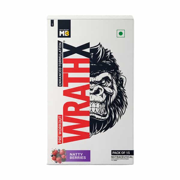Muscleblaze Pre Workout Wrathx Powder| Natty Berries| 270G | Crash Free With Caffeine & Citrulline