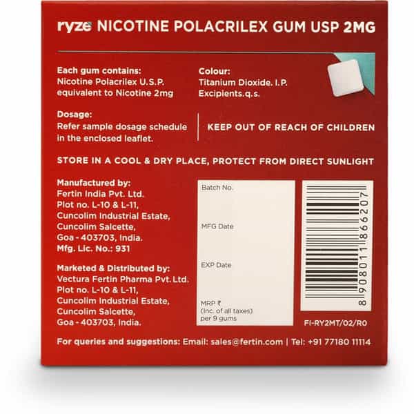 Ryze Nicotine Gum 2Mg Fresh Fennel|9 Gum Each X Smoking Cessations (Pack Of 30)