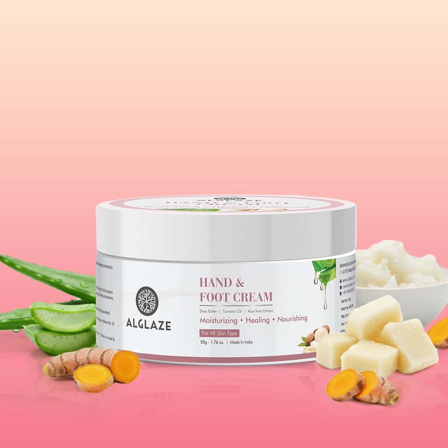 Alglaze Hand & Foot Cream | Moisturize & Heal | Shea Butter| Turmeric Oil| & Aloe Vera Extract | 50g
