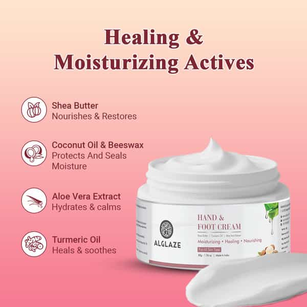 Alglaze Hand & Foot Cream | Moisturize & Heal | Shea Butter| Turmeric Oil| & Aloe Vera Extract | 50G