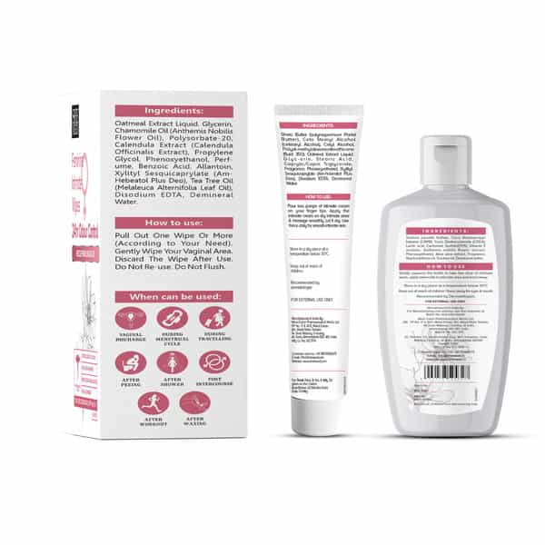 Sheneed Feminine Intimate24 Odor Control Combo: Wipes 10N | Wash 100Ml | & Cream 30Gm