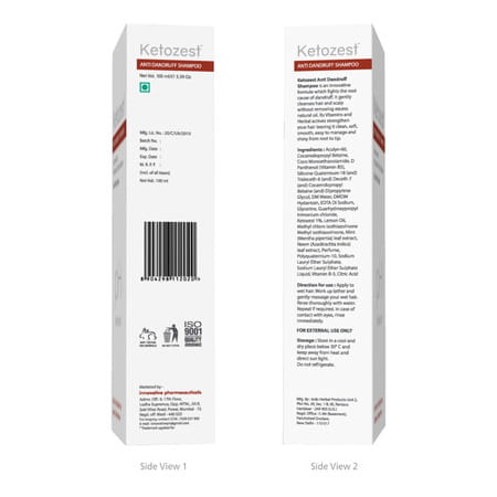 Ketozest Anti-Dandruff Shampoo 100 Ml| Ketoconozole 2%, Mint, Neem & Vitamin B5 (100 Ml - Pack Of 4)
