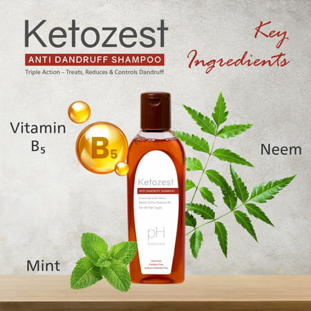 Ketozest Anti-Dandruff Shampoo 100 Ml| Ketoconozole 2%, Mint, Neem & Vitamin B5 (100 Ml - Pack Of 4)