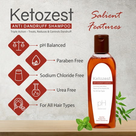 Ketozest Anti-Dandruff Shampoo 100 Ml| Ketoconozole 2%, Mint, Neem & Vitamin B5 (100 Ml - Pack Of 4)