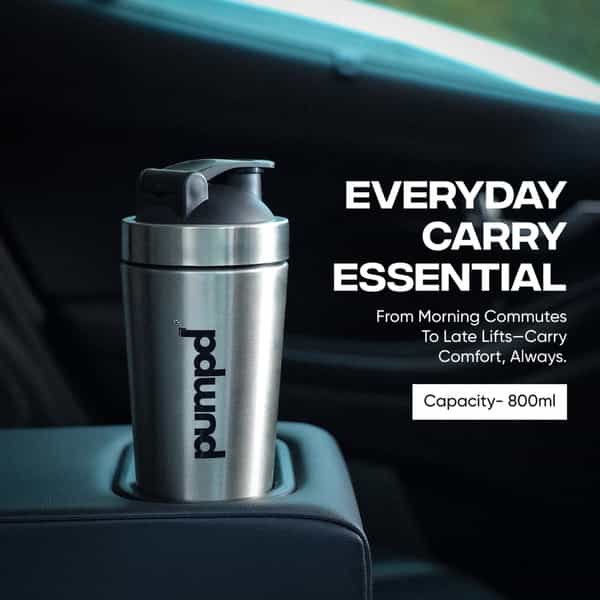 Pumpd Stainless Steel Protein Shaker Bottle With Blender Ball 750Ml | Silver