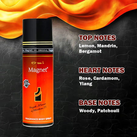 Ossa Magnet Body Spray Lemon | Mandarin | Cardamom | Woody | Patchouli | For Men And Women | 200Ml