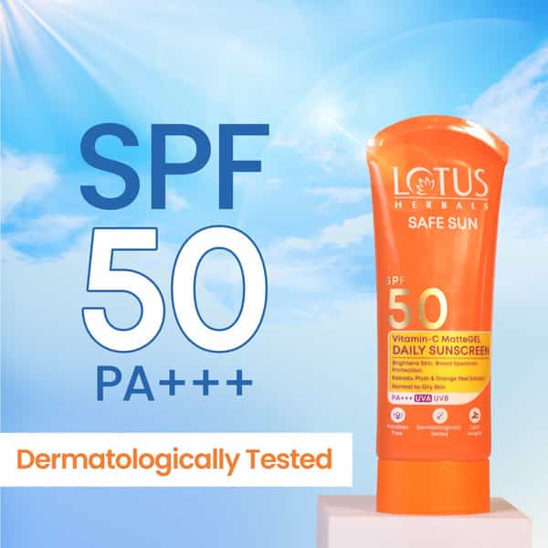 Lotus Herbals Safe Sun Vitamin C Matte Gel Daily Sunscreen | Spf50 Pa+++ | Normal Or Oily Skin | 75G