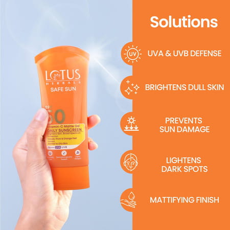 Lotus Herbals Safe Sun Vitamin C Matte Gel Daily Sunscreen | Spf50 Pa+++ | Normal Or Oily Skin | 75g