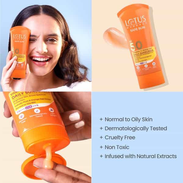 Lotus Herbals Safe Sun Vitamin C Matte Gel Daily Sunscreen | Spf50 Pa+++ | Normal Or Oily Skin | 75G