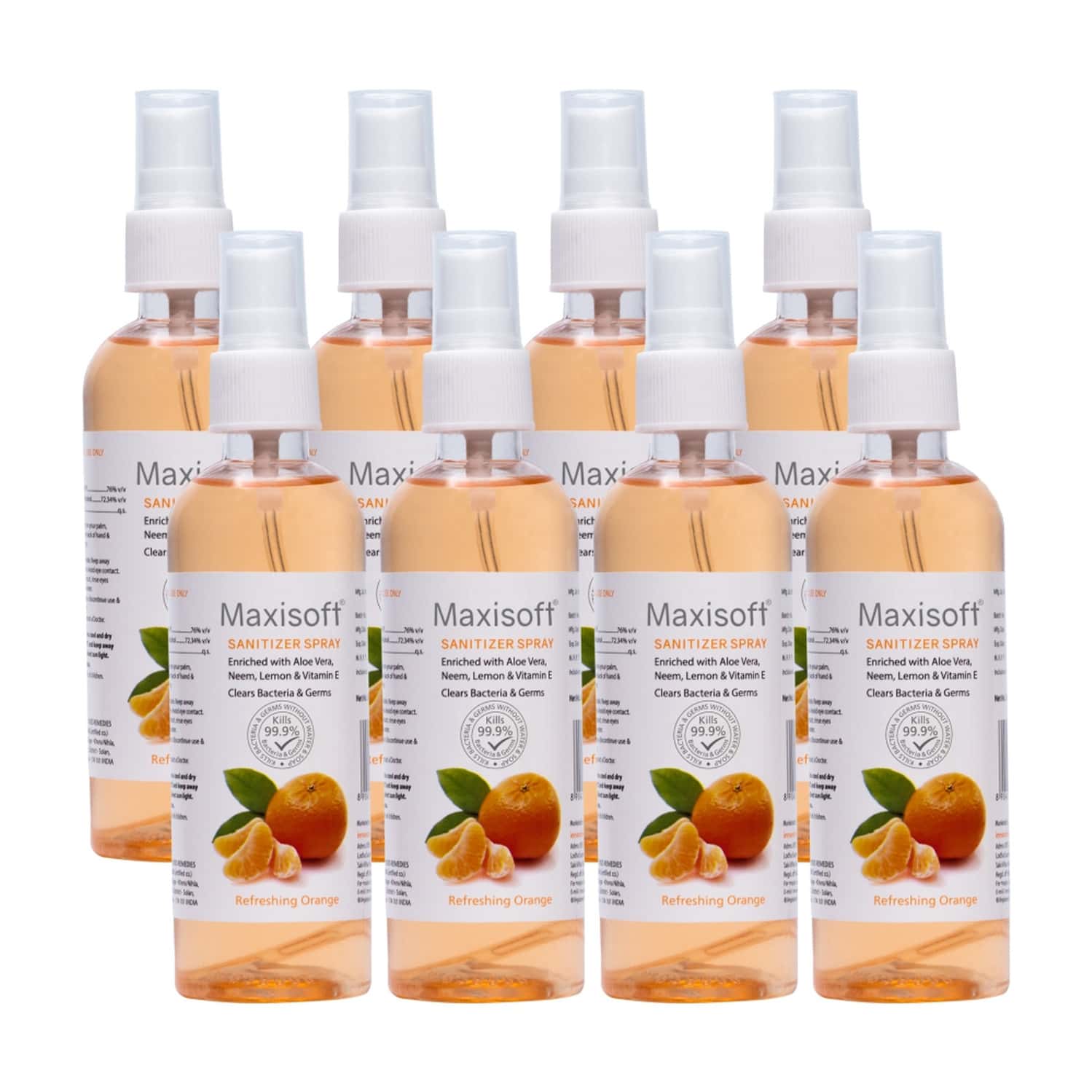 Maxisoft Sanitizer Spray | Orange | 120 Ml | Pack Of 8