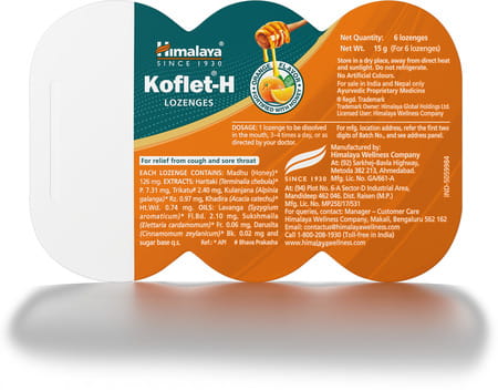 Himalaya Koflet H Orange Flavour Relief From Cough & Sore Throat (6 Lozenges Of 10 Strip) Box Of 60