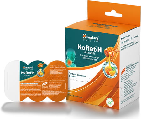 Himalaya Koflet H Orange Flavour Relief From Cough & Sore Throat (6 Lozenges Of 10 Strip) Box Of 60