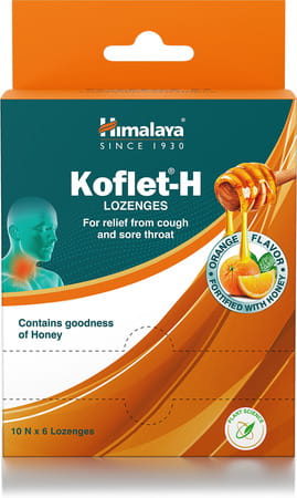 Himalaya Koflet H Orange Flavour Relief From Cough & Sore Throat (6 Lozenges Of 10 Strip) Box Of 60
