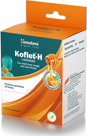 Himalaya Koflet H Orange Flavour Relief From Cough & Sore Throat (6 Lozenges Of 10 Strip) Box Of 60